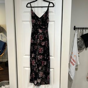 Floral velvet dress; high low wrap dress